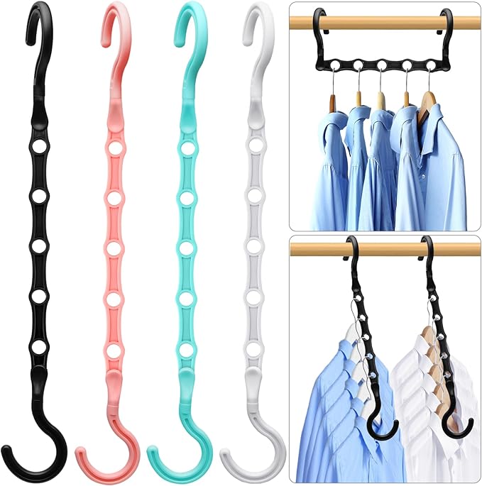 Magic Clothes Hangers Space Saving, Premium Closet Organizers and Storage, Sturdy Plastic Cascading Hanger with 5 Holes for Heavy Clothes, College Dorm Room Essentials, 4 Pack