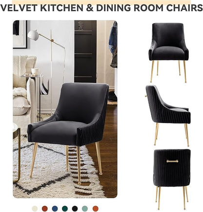 Dining Chairs, Accent Chairs Set of 4, Modern Upholstered Kitchen Dining Room Chairs with Gold Legs, Fabric Tufted Velvet Living Room Chairs for Reception Room Bedroom Guest Room (Black)
