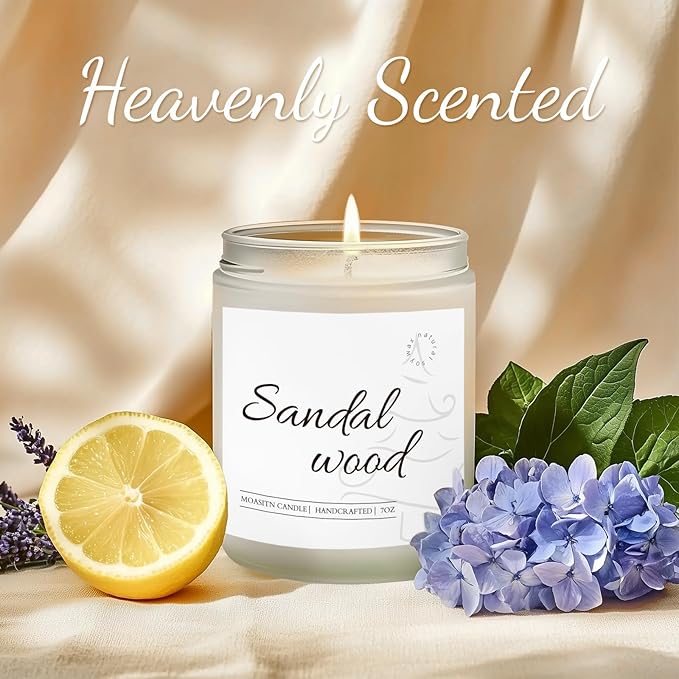MOASITN Sandalwood Scented Candles for Home| Cedar,Sandalwood,Musk Scented Soy Candle| Handmade Longlasting Aromatherapy Candle| Jar Candel Gift for Women,Men for Spring,Birthday,Relaxing|7oz