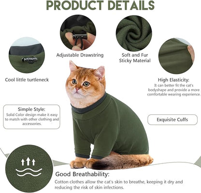 Sticky Cat Clothes Stretchy, Sphynx Hairless Sweater & Pajamas for Cats only, Soft Cat Onesie for Cats After Surgery Female Male & Hair Loss Prevention, Green XS