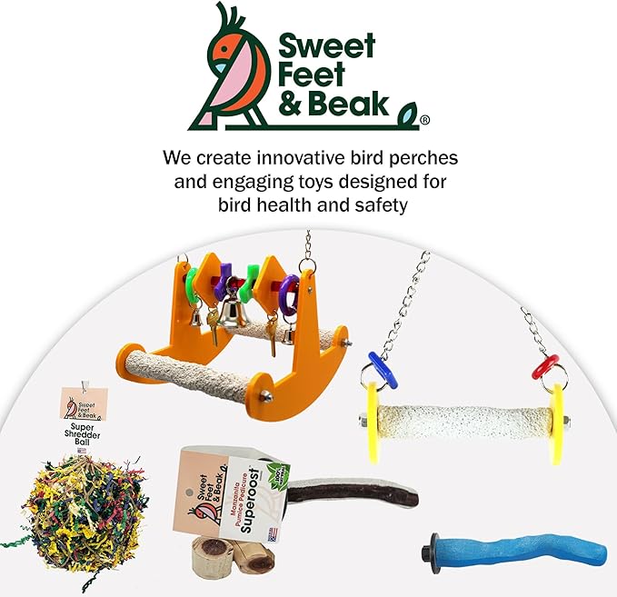 Sweet Feet and Beak Roll Bird Swing - Pumice Perch Bird Toys Trims Nails and Beaks, Safe Bird Cage Accessories for Small and Large Birds, Swinging Toys Birds Will Love, Large 10.5 Inches - Orange