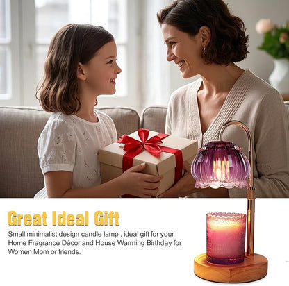 Candle Warmer Lamp with Timer,2 Bulbs, Wood Base and Adjustable Height Flower Candle Warmer Lamp for All Jar Candles, House Warming Decor Gifts, French Gold (Flowers)