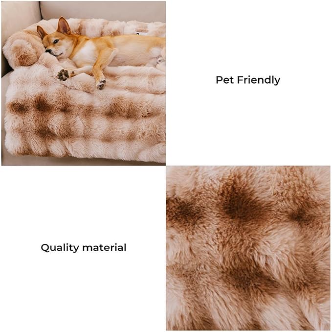 FUNNY FUZZY Pet Fluffy Fuzzy Couch Cover, Calming Washable Dog Bed Sofa Protector Pets Mat for Small Dogs and Cats (Tie-dye Brown,27.56 × 24.02 × 5.51 in)