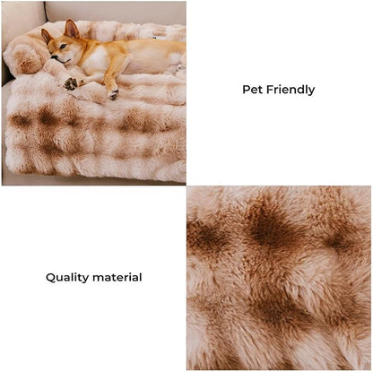 FUNNY FUZZY Pet Fluffy Fuzzy Couch Cover, Calming Washable Dog Bed Sofa Protector Pets Mat for Small Dogs and Cats (Tie-dye Brown,27.56 × 24.02 × 5.51 in)