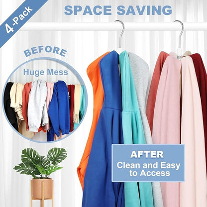 TOPIA HANGER Hoodie Hangers 4-Pack with 6 Wood Balls, 360°Swivel Purse Hanger, Scarf Hanger, Closet Hooks, Handbag Organizer, Bra Hanger, Accessory Organizers for Scarf, Tanktop, Hat, Hoodie CT57W