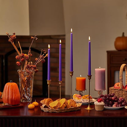 New Burning Formula Unscented Dripless 12-Inch Taper Candles Set of 12 - Purple, for Wedding, Dinner - Smokeless, Long Burning - Hand Poured, Colored Tall Candlesticks - Púrpura