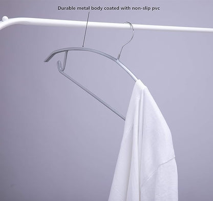16.5 Inch Metal Clothes Hanger with Non-Slip Rubber Coating, No Shoulder Bumps & No Marks, for Sweaters, T-Shirts, Suits with Pants Bar, Pack of 10, Silver