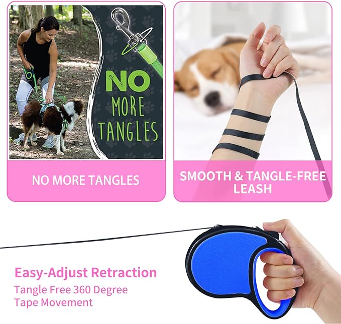 Retractable Dog Leash,[Strong Nylon Tape][One-Handed One Button Lock] for Small Medium Dogs and Cats,16ft Pet Walking Leash with 360°Tangle-Free Design,Anti-Slip Handle,Gift Package (Navy Blue)