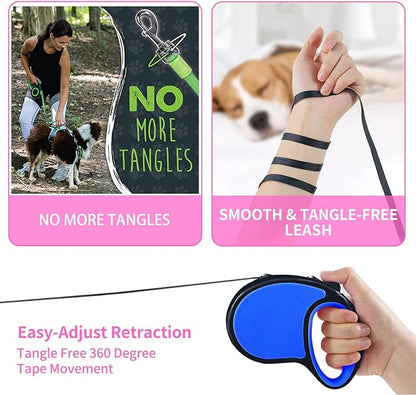 Retractable Dog Leash,[Strong Nylon Tape][One-Handed One Button Lock] for Small Medium Dogs and Cats,16ft Pet Walking Leash with 360°Tangle-Free Design,Anti-Slip Handle,Gift Package (Navy Blue)