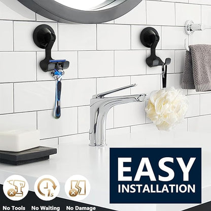 2-Pack Razor Holder for Shower with Suction Cup - Vacuum Wreath Hanger for Door, Wall, or Window, No Drill Adhesive Hook for Bathroom, Kitchen, Hotel, Cream