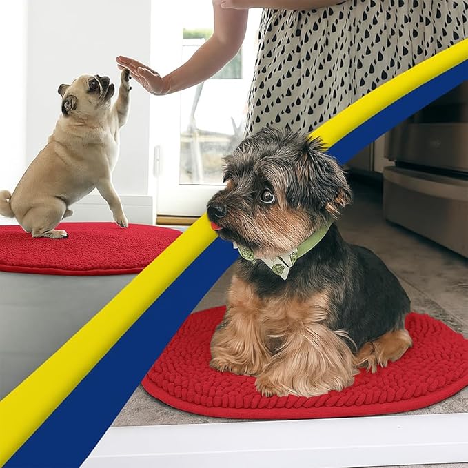 Muddy Mat® Shown on TV – Super Absorbent Microfiber Dog Door Mat for Muddy Paws, Non-Slip Washable Pet Rug, Quick Dry Chenille Entryway Carpet, Machine Washable Indoor Outdoor Mat, Red Oval 6ft x 9ft