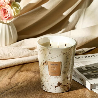M&SENSE Santal Scented Soy Candle, 3 Wick Highly Scented 14.1 Oz 80H, Aromatherapy Christmas Gift for Women and Men