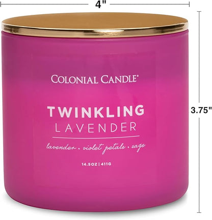 Colonial Candle Pop of Color Twinkling Lavender 14.5 Oz Scented Matt Glass Jar Candle, Three Premium Cotton Wicks