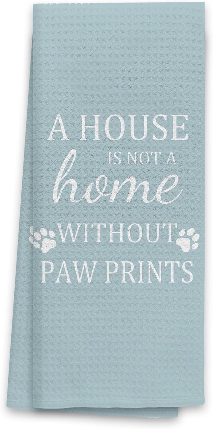 TNUW Dog Kitchen Towels 16″×24″, Dog Decorations for The Home,A House is Not A Home Without Paw Prints Soft and Absorbent Kitchen Tea Towel Dish Towels Hand Towels, Dog Lovers Gifts for Women(Blue 1)
