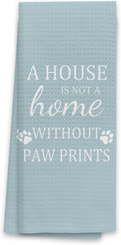 TNUW Dog Kitchen Towels 16″×24″, Dog Decorations for The Home,A House is Not A Home Without Paw Prints Soft and Absorbent Kitchen Tea Towel Dish Towels Hand Towels, Dog Lovers Gifts for Women(Blue 1)