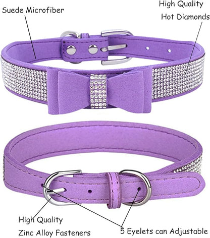 Bling Dog Collar for Small Medium Large Dogs, Crown Rhinestone Dog Collars for Girl and boy Dog, Diamond Puppy Collars, Adjustable Leather Suede SOFE Cat Collar (XS(8.2"-10.6"/21CM-27CM), Purple3)