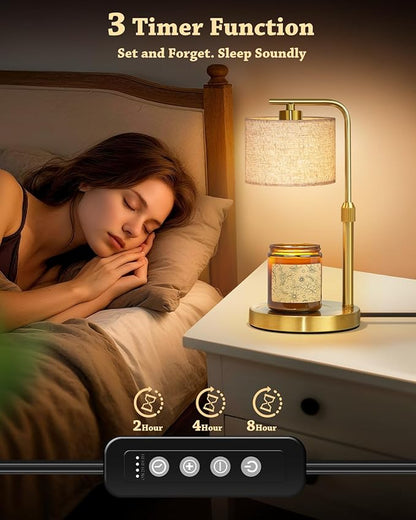 Candle Warmer Lamp with Timer Dimmer, Height Adjustable Candle Wax Warmer Candle Lamp for Jar Candles with 2 Bulbs, House Warming Gift for Home Room Decor, Birthday Gifts for Women Mom (Gold)