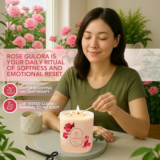 Rose Gulora - Turkish Rose Pure Beeswax Candle - 90+ Hours Long Burning Classically Designed Non-Toxic Scented Candles for Home Decor and Aromatherapy to Stress & Anxiety Relief 15 OZ