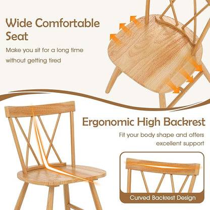 Giantex Windsor Dining Chairs Set of 2, Farmhouse Wooden Kitchen Chairs w/Cross Back, Wide Seat, Rubber Wood Frame, Armless Side Chairs for Kitchen, Dining Room, Living Room, Restaurant, Natural