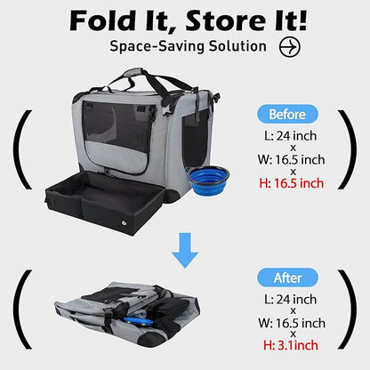 Large Cat Carrier 24"x16.5"x16.5" Soft-Sided Portable Pet Crate for Car Traveling with Collapsible Litter Box and Bowl