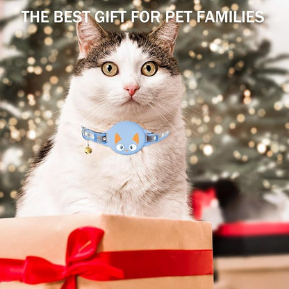 Airtag Cat Collar Breakaway, Reflective Kitten Collar with Apple Air Tag Holder and Bell for Girl Boy Cats, Lightweight Cat Collars for Apple AirTag, Hidden GPS Tracker Holder for Cats, Blue (9-13")