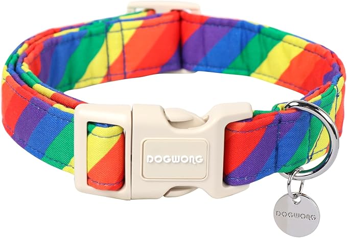 DOGWONG Rainbow Dog Collar - Soft Natural Fabric, Cute LGBTQ Puppy Necklace for Small to Large Dogs