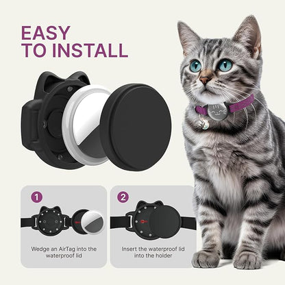 Waterproof Airtag Cat Collar, Breakaway Cat Airtag Collar with Luminous & Reflective Pattern Strap, Lightweight Kitten Collars for Apple Air tag, Hidden Holder for GPS Tracker - Cats, Kittens (9-13")