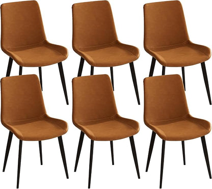 Dining Chairs with Comfortable Backrest and Sturdy Metal Legs, Modern Upholstered PU Leather Kitchen & Office Chairs for Dining Room, Restaurant Or Living Room (Brown, 6-Set)