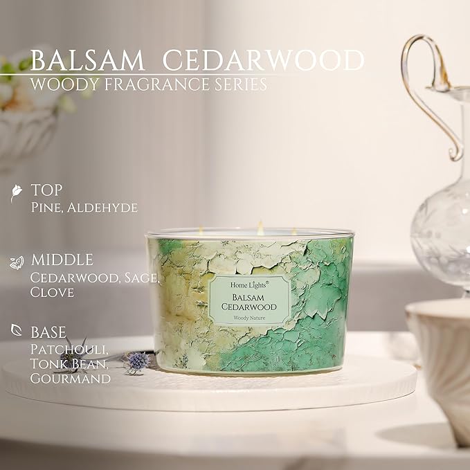 HomeLights Balsam Cedarwood Scented Candles | 18oz Soy Candles Industrial Chic 4-Wick Large Candle Jars | Ideal Candle Gifts for Events, Home Decor Stress, Relief & Relaxation