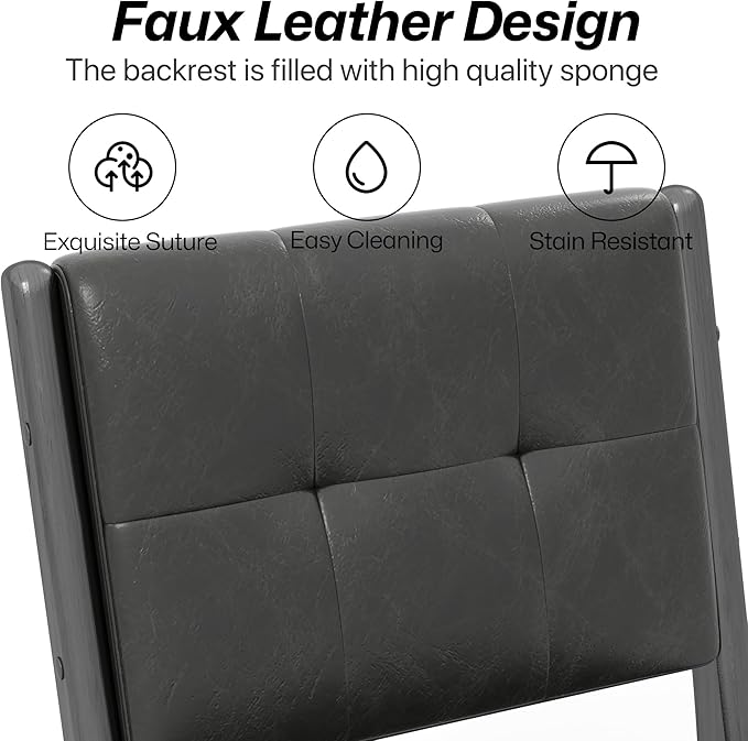 KCC Modern PU Leather Dining Chairs Set of 4, Upholstered Kitchen Chairs with Solid Wood Legs and Comfortable Seat for Dining Room/Lounge/Bedroom(Black)