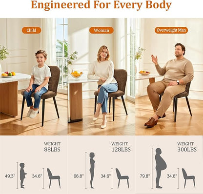 Upholstered Dining Chairs Set of 6, Mid Century Modern Fabric Dining Room Chair High-Back Padded Kitchen Chairs with Padded Seat and Metal Legs for Kitchen Dining Room Restaurant Cafe, Brown