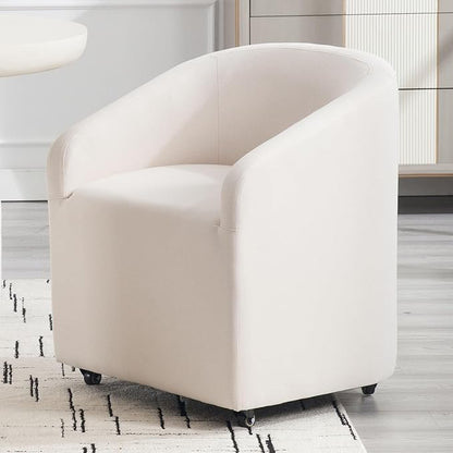 White Barrel Dining Chairs Set of 2, Modern Swivel Barrel Chairs with Wheels Casters Arms Back Comfy Linen Beige Upholstered Rolling Dining Chairs for Living Room Kitchen Bedroom