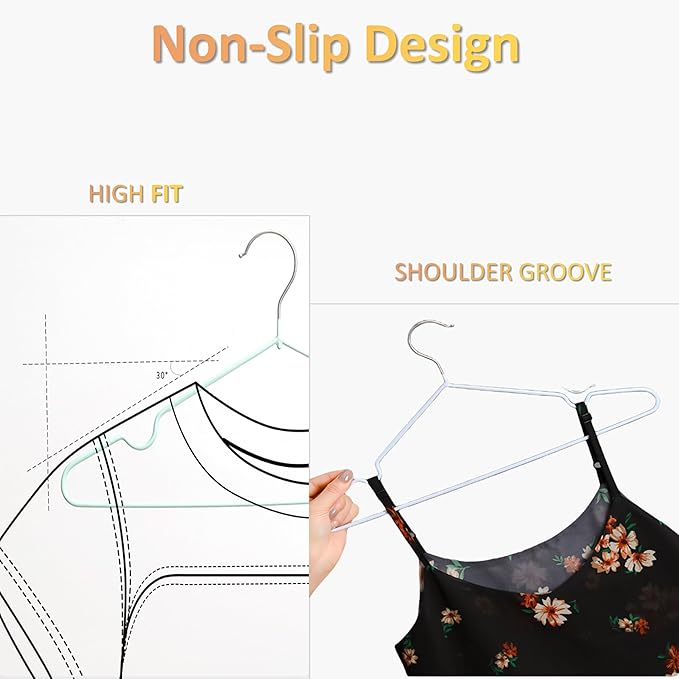 ‌Stainless Steel Heavy Duty Hangers - Non-Slip Rubber Coated, Space Saving Ultra Thin Design for Coats, Pants & Dresses (50 Pack, White)