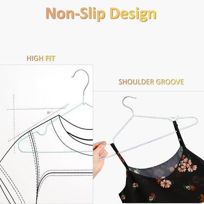 ‌Stainless Steel Heavy Duty Hangers - Non-Slip Rubber Coated, Space Saving Ultra Thin Design for Coats, Pants & Dresses (50 Pack, White)