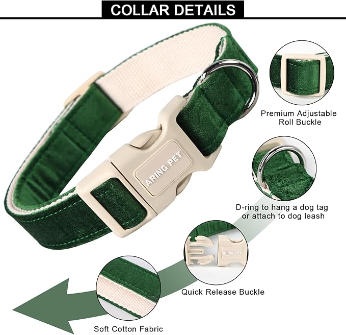 ARING PET Christmas Dog Collar-Cute Green Cotton Puppy Collar for Small Dogs, Adjustable Lightweight Pet Collars with Quick Release Buckle for Small Medium Large Dog