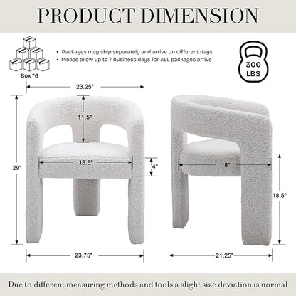 Modern Sherpa Dining Chairs Set of 6, Upholstered Barrel Chairs with Arms Comfy Accent Side Chairs for Living Room/Dining Room/Reception, White