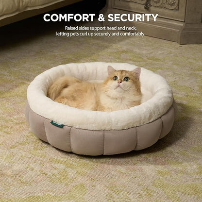 BALANCE Cat Beds for Indoor Cats, Washable Round Cat Bed, Cute Kitten Bed with Anti-Slip Bottom for Kitty and Puppy, 18 Inches, Goat