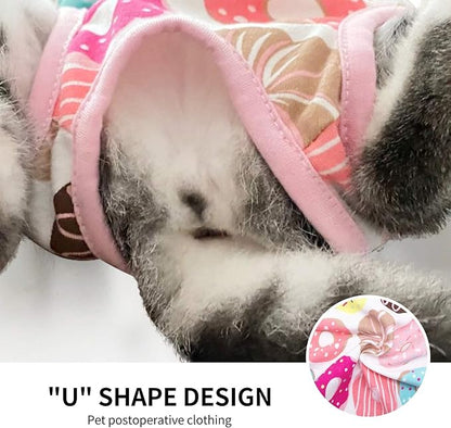 Cat Professional Surgical Recovery Suit,E-Collar Alternative for Cats Dogs,After Surgery Wear, Pajama Suit,Home Indoor Pets Clothing Doughnut S