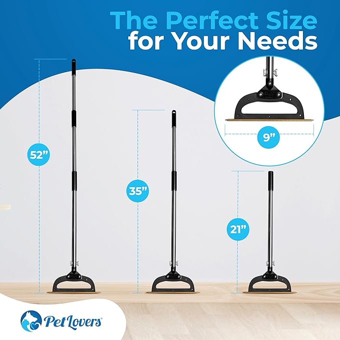 PetLovers EzLint Mega 52" Carpet Rake & Pet Hair Removal Tool – Dog & Cat Hair Remover Broom with Adjustable Handle & Extra Wide Head for Carpets, Rugs & Stairs (Black)