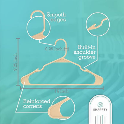 Sharpty Plastic Hangers Clothes Hangers for Clothing, Closet, Coats & Shirts - Notched, Durable, Thick, Tough & Space Saving - for Everyday Standard Use, Room Essentials & Basics - 20 Pack - Beige