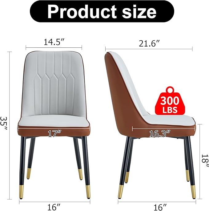 Dining Chairs Set of 4，Modern Dining Chairs, Equipped with PU Leather Backrest Cushions and Black Metal Legs, Suitable for Restaurants, Kitchens, and Bedrooms Dining Room Chairs