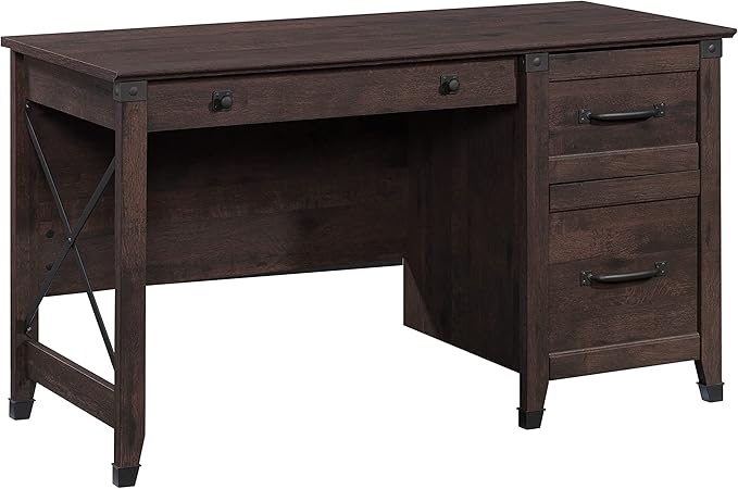 Sauder Carson Forge Vintage Rustic Computer Desk for Home Office with Drawers, in Coffee Oak