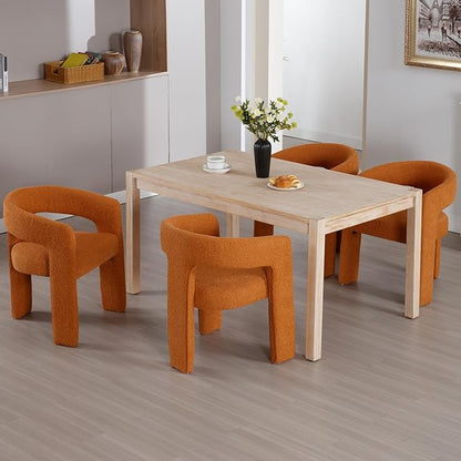 Modern Sherpa Dining Chairs Set of 2, Upholstered Barrel Chairs with Arms Comfy Accent Side Chairs for Living Room/Dining Room/Reception, Terra Cotta