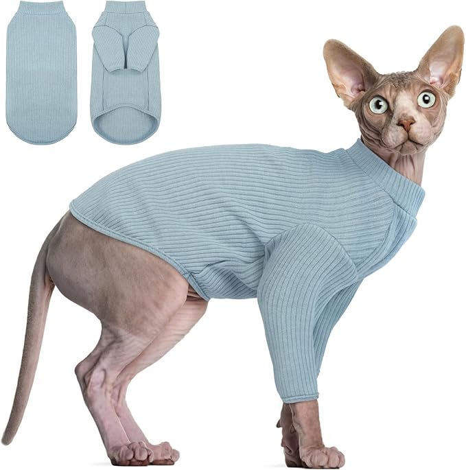 DENTRUN Sphynx Hairless Cats Shirt Pullover Kitten T-Shirts, Breathable Cat Wear Turtleneck Sweater Adorable Cat's Clothes Vest Pajamas Jumpsuit