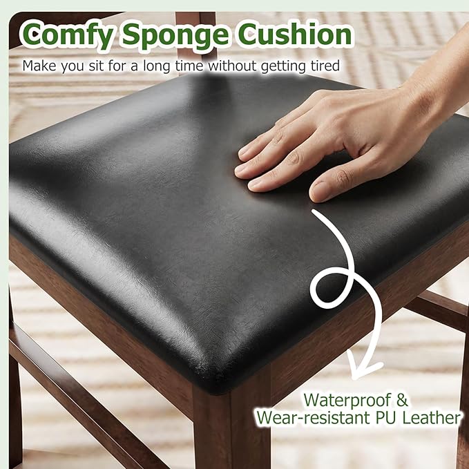 GOFLAME Wooden Dining Chairs Set of 2, PU Leather Upholstered Kitchen Chairs with W-Shaped Hollowed Backrest, Rubber Wood Legs, Armless Side Chairs for Living Room, Dining Room, Restaurant