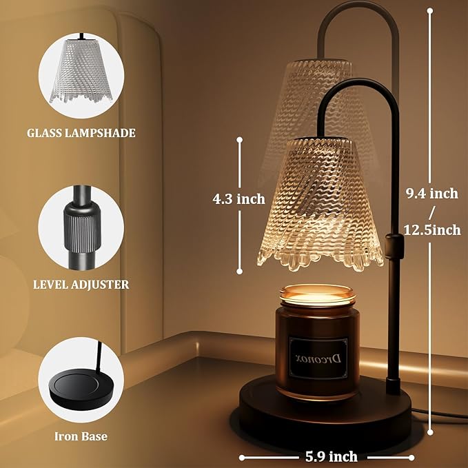 Candle Warmer Lamp with Timer, Adjustable Brightness & Height – Wax Melt Warmer for Jar Candles, Birthday Gifts for Women, Mother's Day Gifts, Housewarming Gift Home Decor with 2 Bulbs