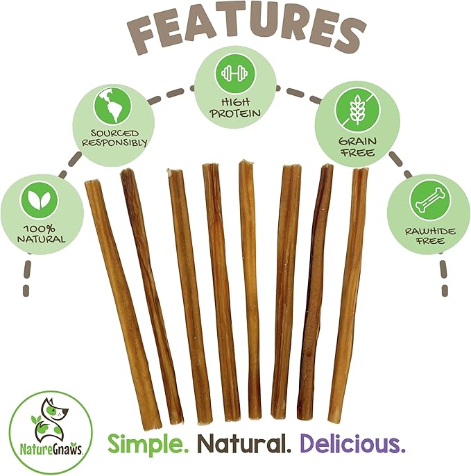 Nature Gnaws Extra Thin Bully Sticks for Small Dogs 5-6" (50 Count) - Long Lasting for Light Chewers and Puppies - Natural Beef Dog Chew Bone