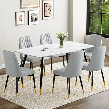 7 Piece Modern Dining Set, 62'' Sintered Stone Dinner Table for 6, 6 Chairs, Easy to Assemble