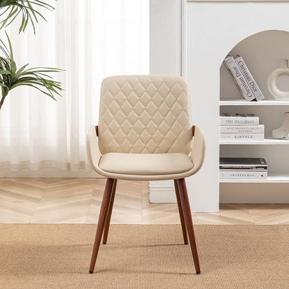 LUNLING Mid Century Modern Faux Leather Dining Room Chairs Set of 4 Upholstered Seat Metal Legs Chairs Cream White Faux Leather Kitchen Chair Reception Room Chair 4PCS
