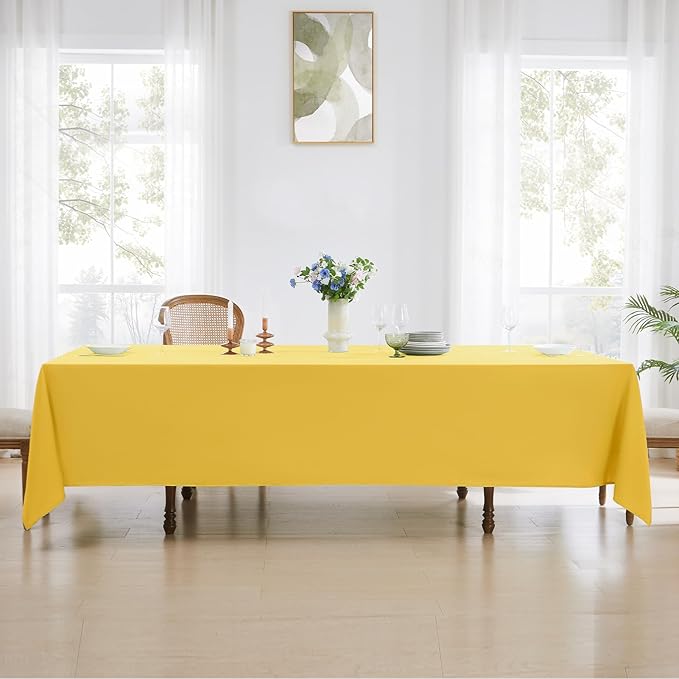 Rectangle Tablecloths 90x132 Inch 6 Pack Yellow Tablecloth for 6ft Washable Decorative Linen Polyester Table Cloths for 8ft Dining Table Banquets Buffet Parties and Wedding